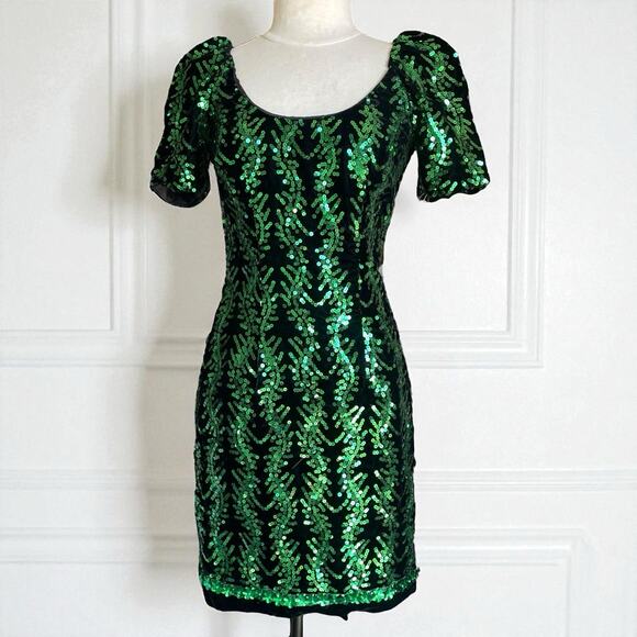 Vtg 80s 90s Alice Designs Sequin Dress S Holiday Party Puff Sleeve Made in USA - Picture 1 of 9
